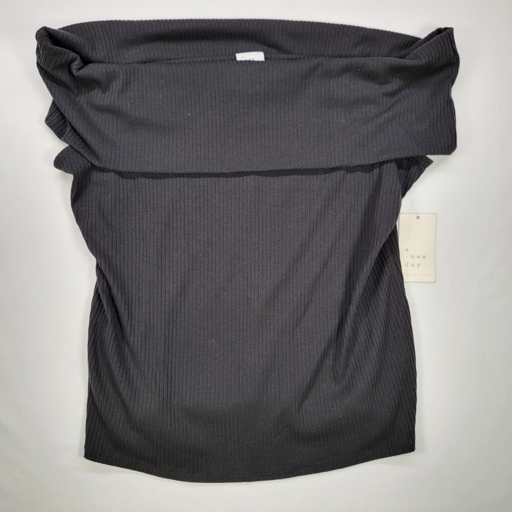 A New Day Black Ribbed Knit Top Size XXL
